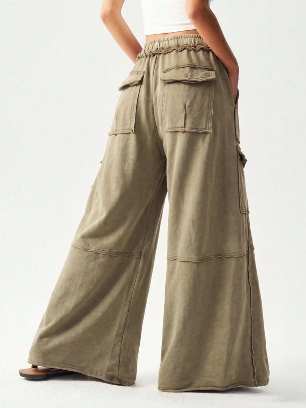 Khaki Casual Women's Woven Straight Leg Pants - Picture 2 of 7